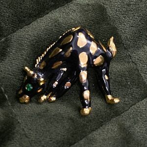 Vintage giraffe enamel brooch - black, gold, green eye